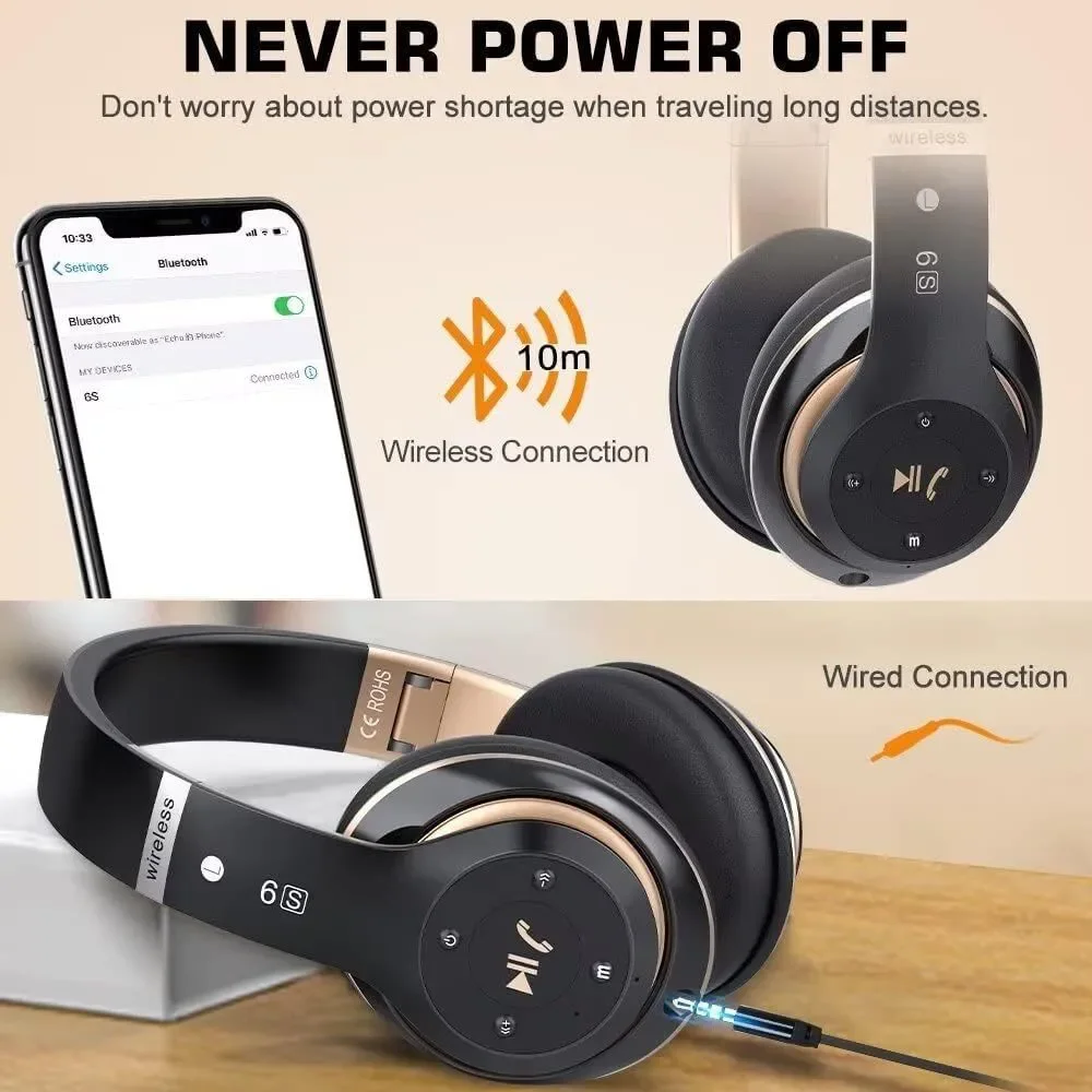 NIB- 6S Wireless Bluetooth Headphones Black & rose Gold